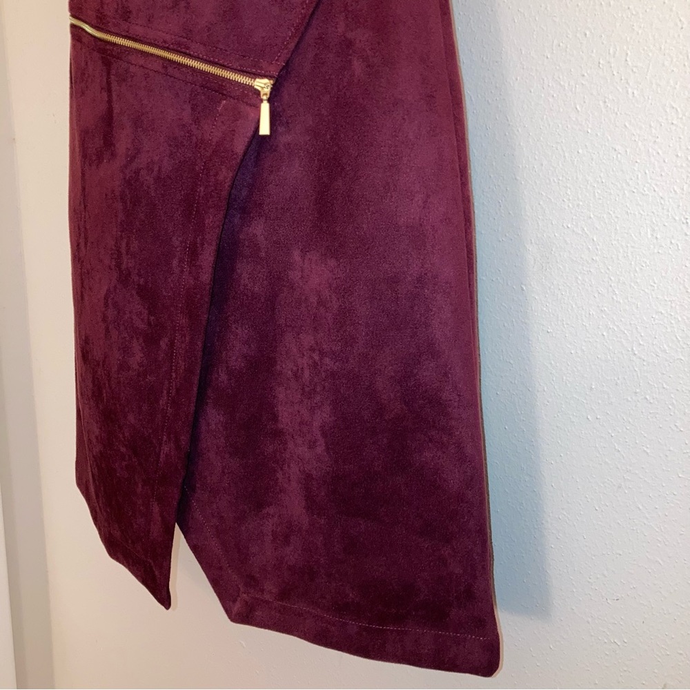 Calvin Klein Faux Suede Square Neck Asymmetrical Zip Short Sleeve Sheath Dress - Picture 12 of 15